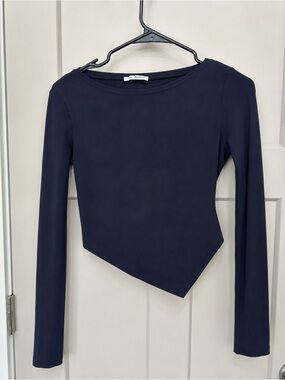 Zara Asymmetric Hem Long Sleeve Top - Navy